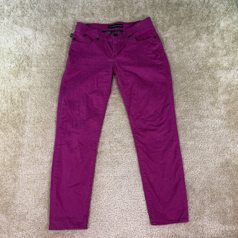 ROCK & REPUBLIC HAMBURG Women’s Rubine Red Low Rise Denim Jeans Sz 6 30x27 E669